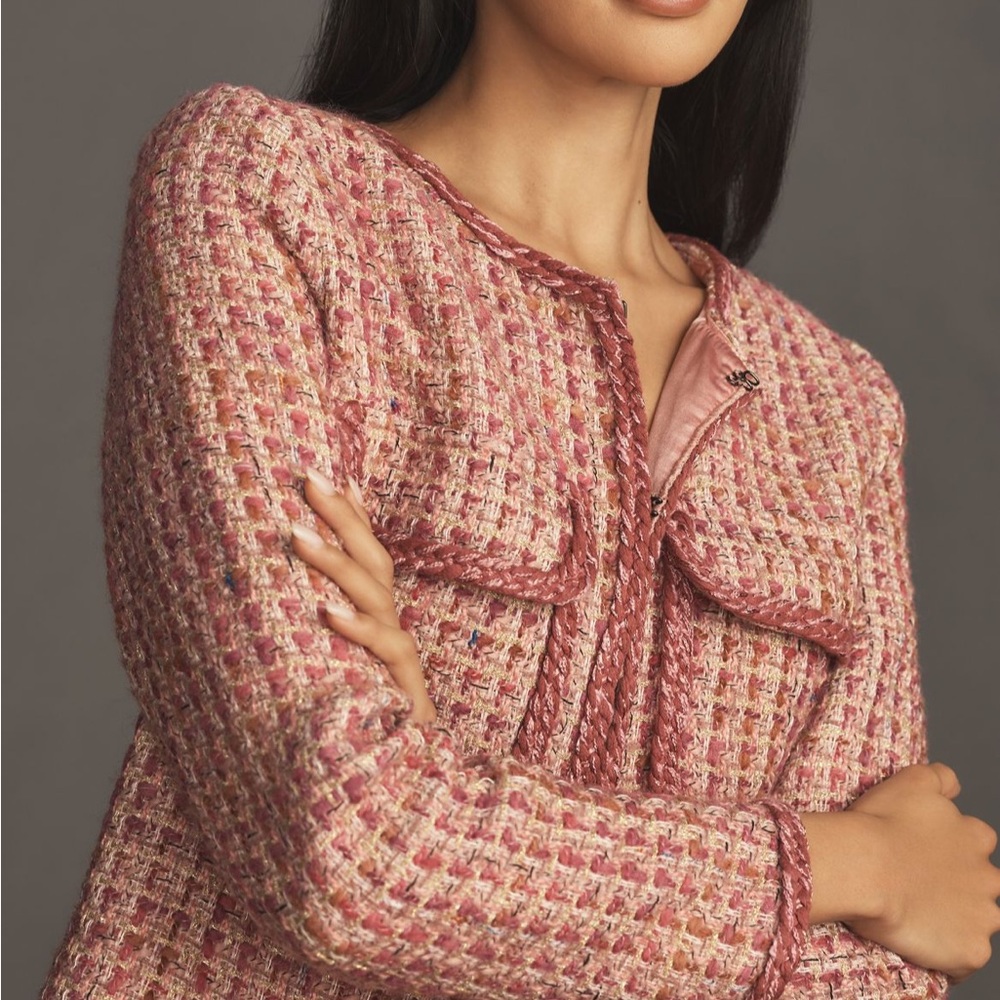 💕 By Anthropologie Slim Tweed Jacket – Pink (M)